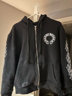 Chrome Hearts Black Zip-Up Hoodie with White Graphic